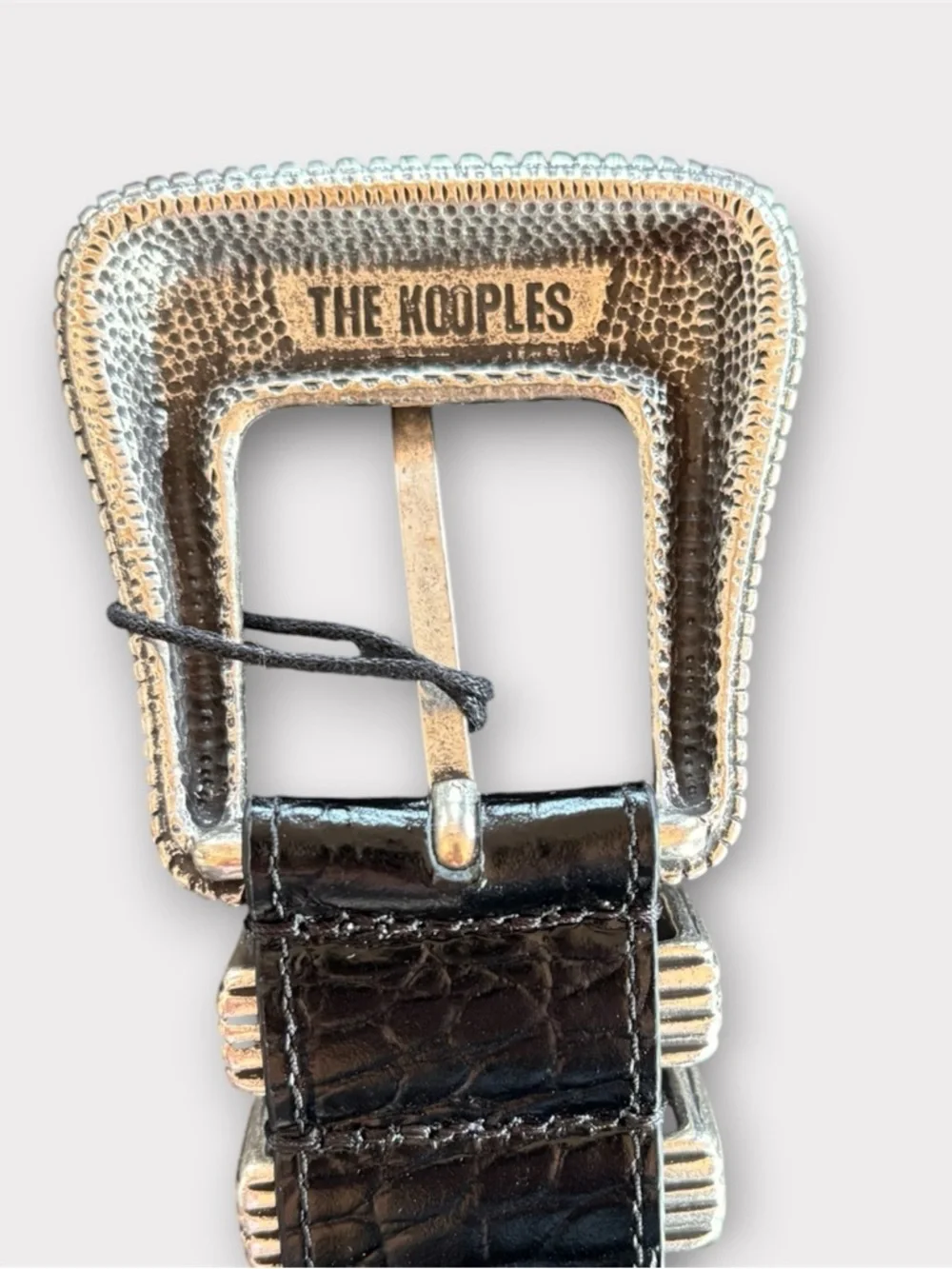 THE KOOPLES French Luxury Black Croc-Embossed Belt with Engraved Silver Buckle